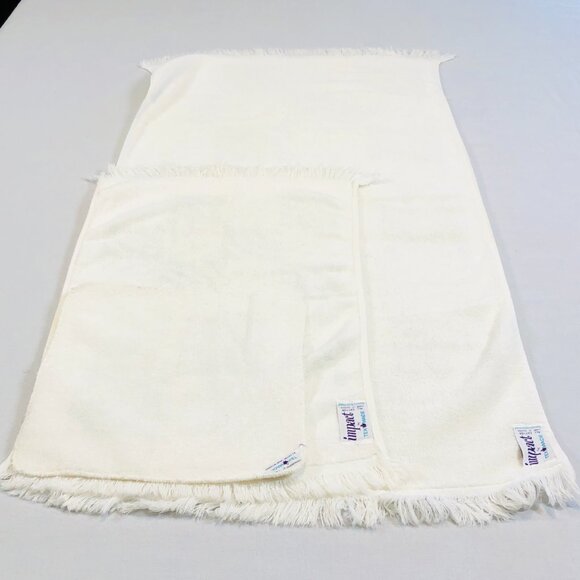 Vintage 70s TEXMADE Impact Green CHECKMATE pattern All Cotton Towel Trio Set - Picture 2 of 10